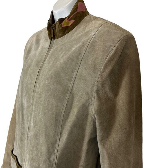 SFR Santa Fe Receations Suede Womens Aztec Western Beige Painted Coat Jacket L - Picture 8 of 16